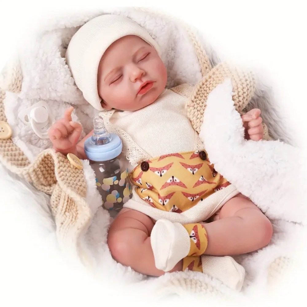 Adorable Life-Life newborn Baby Doll with Cream & Fox Pattern Outfit